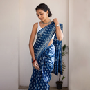 Mulmul Cotton Indigo Saree | Dabu Handblock Print