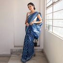 Mulmul Cotton Indigo Saree | Dabu Handblock Print