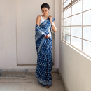 Mulmul Cotton Indigo Saree | Dabu Handblock Print