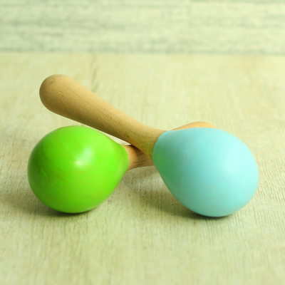 Wooden Baby Rattle | Marcaras | Set of 2 | Color May Vary