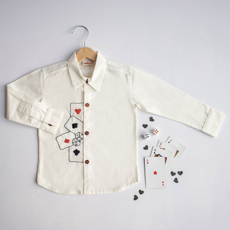 Cotton Party Shirt | Playing Card & Dice Printed | White