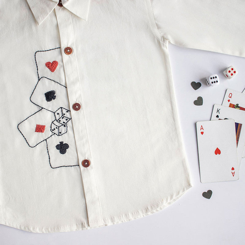 Cotton Party Shirt | Playing Card & Dice Printed | White