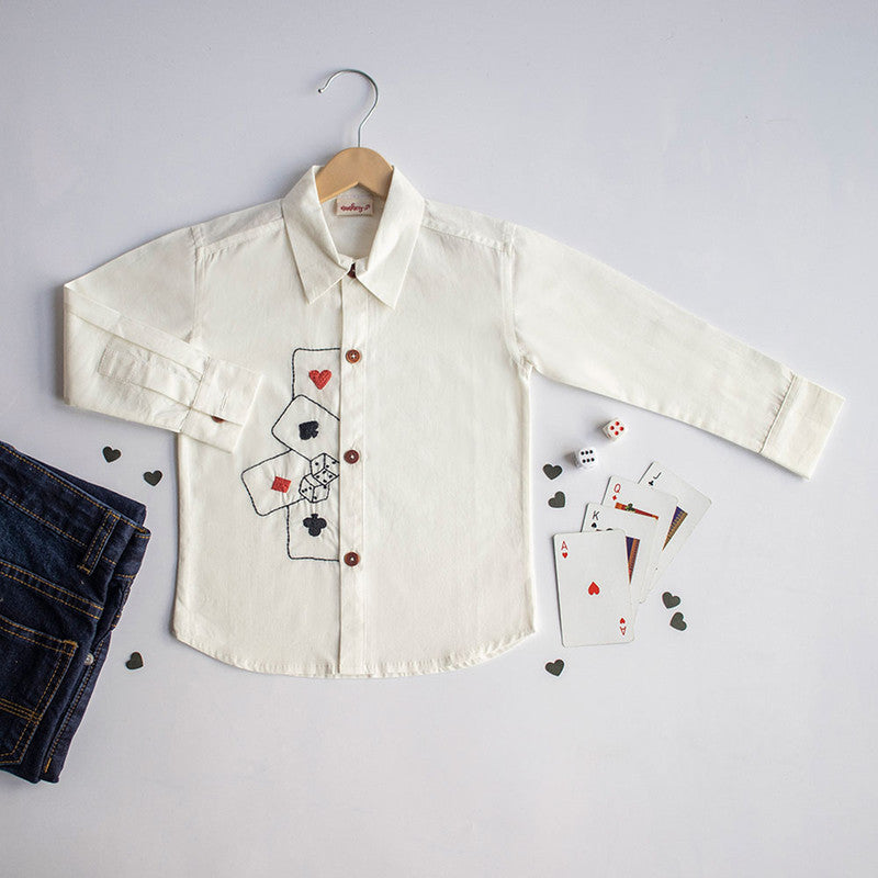 Cotton Party Shirt | Playing Card & Dice Printed | White