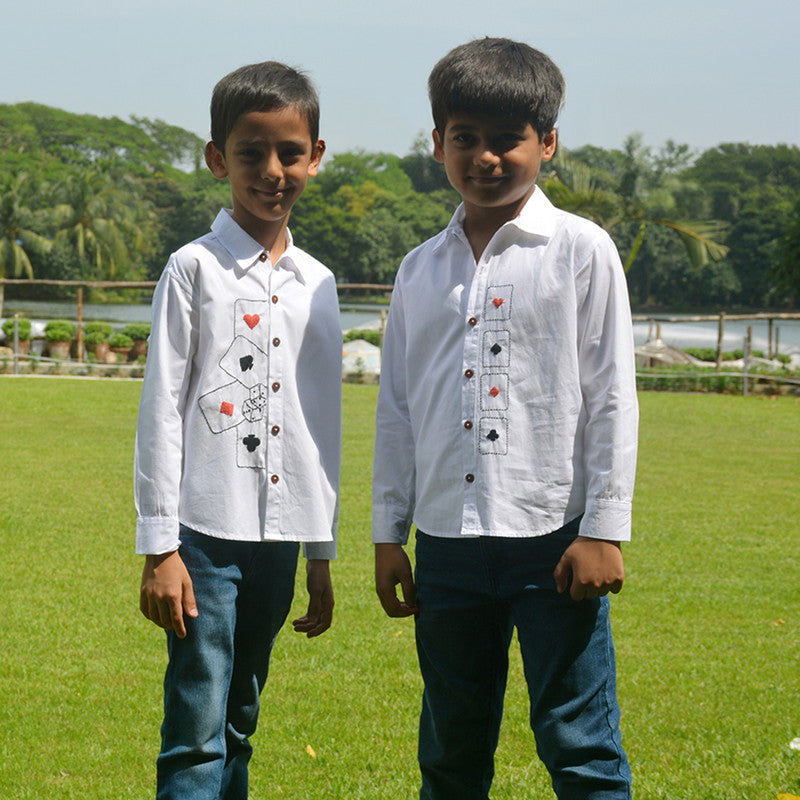 Cotton Party Shirt | Playing Card & Dice Printed | White