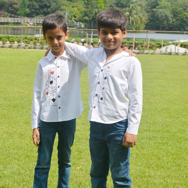 Cotton Party Shirt | Playing Card & Dice Printed | White