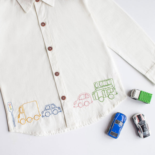 Organic Cotton Shirt for Kids | Car Design | White