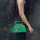 Wooden Clutch Bag | Handpainted | Semi-Circle | Green & Black