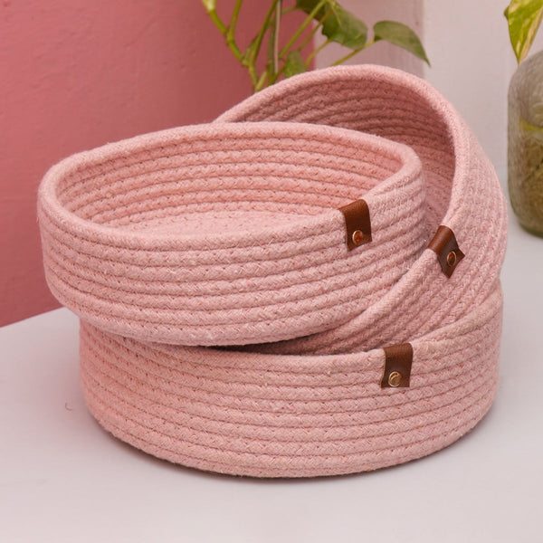 Cotton Rope Basket for Storage | Pink | 25 cm | Set of 3