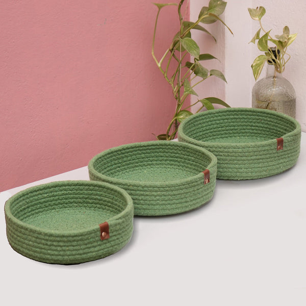 Cotton Rope Basket for Storage | Green | 25 cm | Set of 3