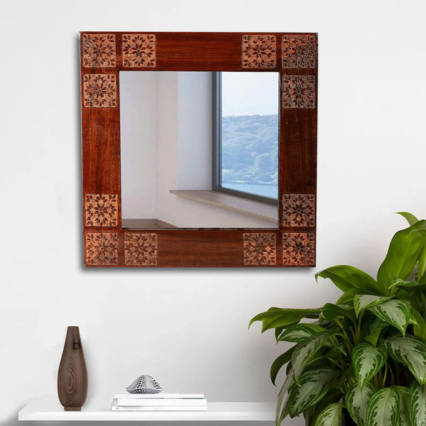 Wooden Decorative Wall Mirror | Brown | 46 cm