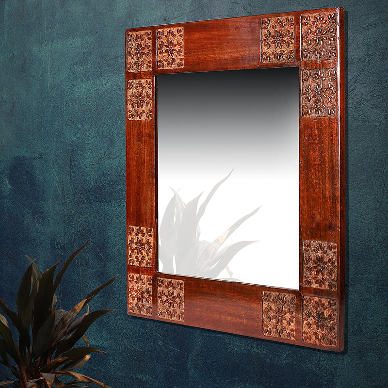 Wooden Decorative Wall Mirror | Brown | 46 cm