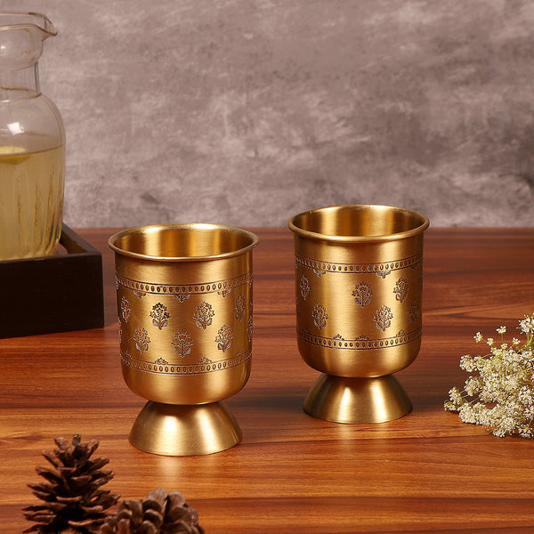 Brass Glass Set | Sharbat Glass | Antique Gold | 250 ml | Set of 2