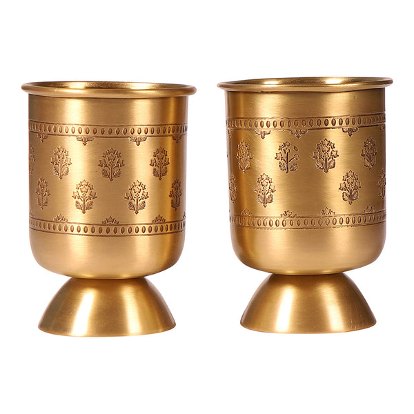 Brass Glass Set | Sharbat Glass | Antique Gold | 250 ml | Set of 2