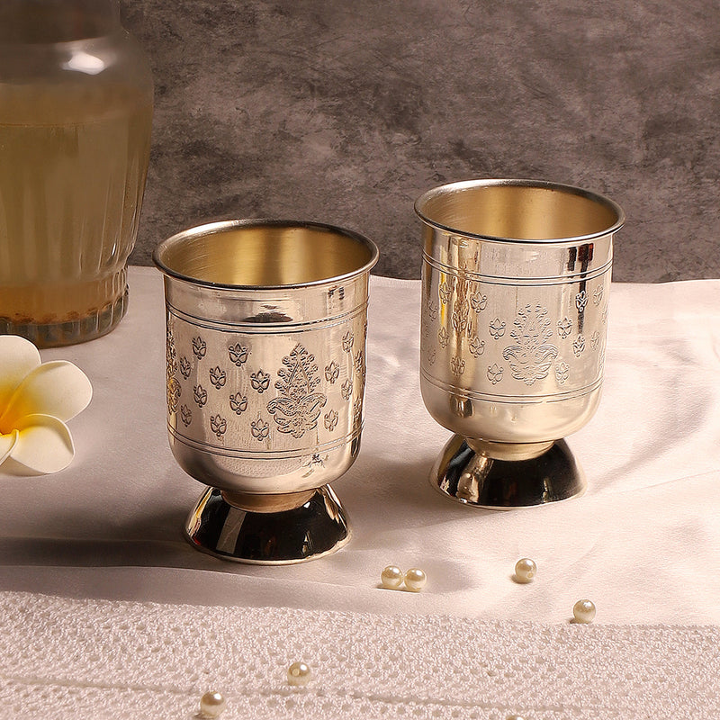 Brass Glass Set | Sharbat Glass | Silver Plated | 250 ml | Set of 2