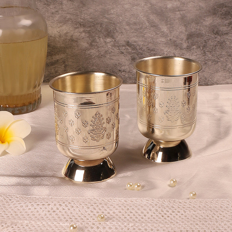 Brass Glass Set | Sharbat Glass | Silver Plated | 250 ml | Set of 2