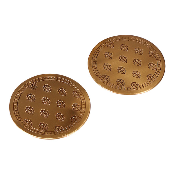 Brass Tray with Coasters | Antique Gold | Set of 3