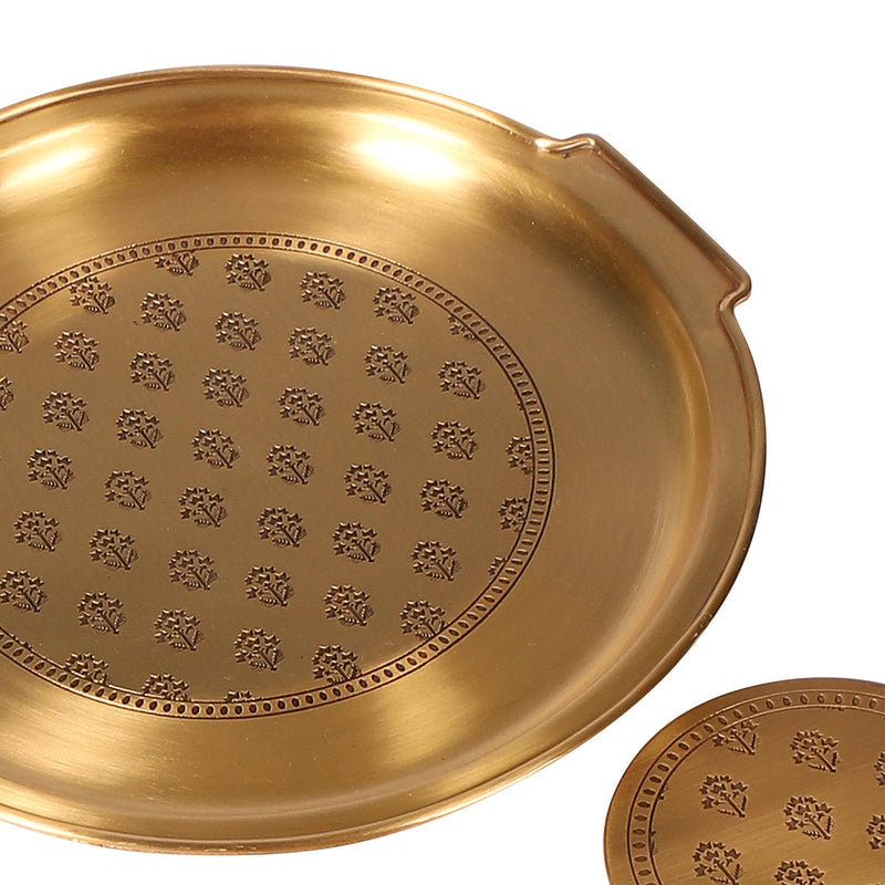 Brass Tray with Coasters | Antique Gold | Set of 3