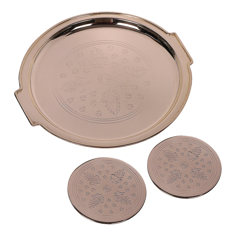 Brass Tray with Coasters | Silver Plated | Set of 3