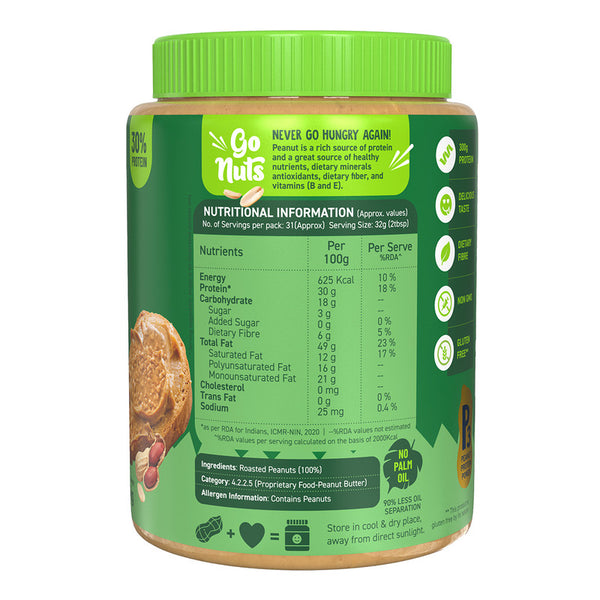 Peanut Butter | Crunch | Unsweetened | 30g Protein | High Protein Peanut Butter Crunchy | 1 kg