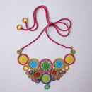 Crochet Necklace | Metallic Thread & Wooden Beads | Multicolour