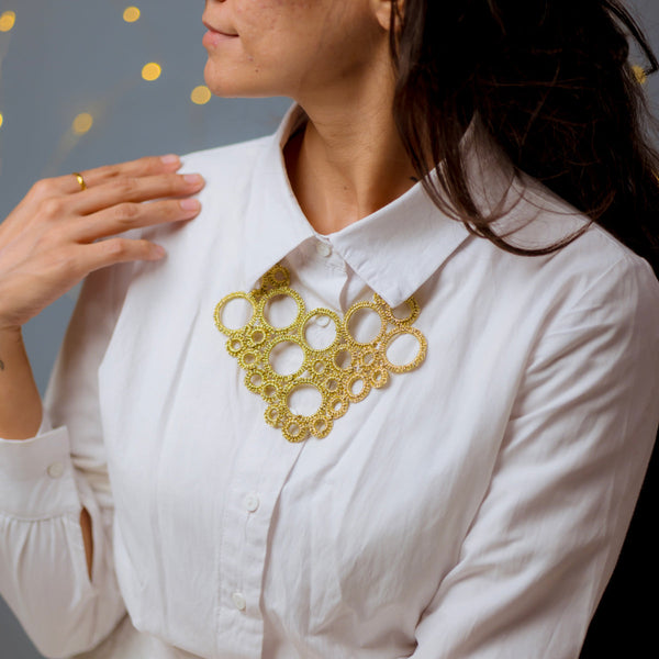Necklace For Women | Metallic Thread & Wooden Beads | Gold