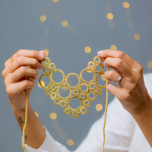 Necklace For Women | Metallic Thread & Wooden Beads | Gold