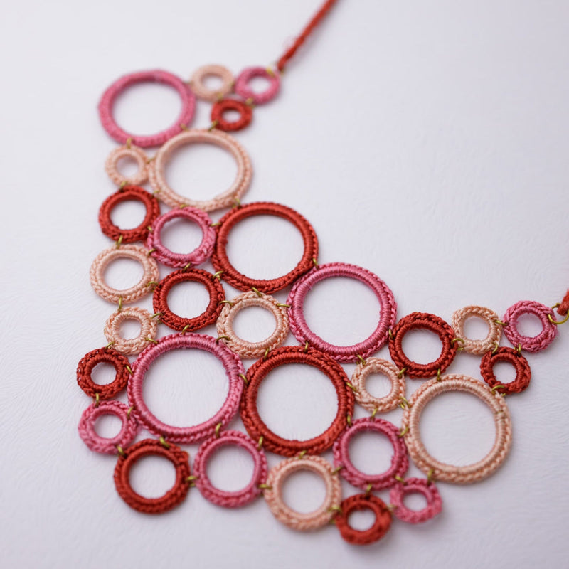 Necklace For Women | Metallic Thread & Wooden Beads | Red