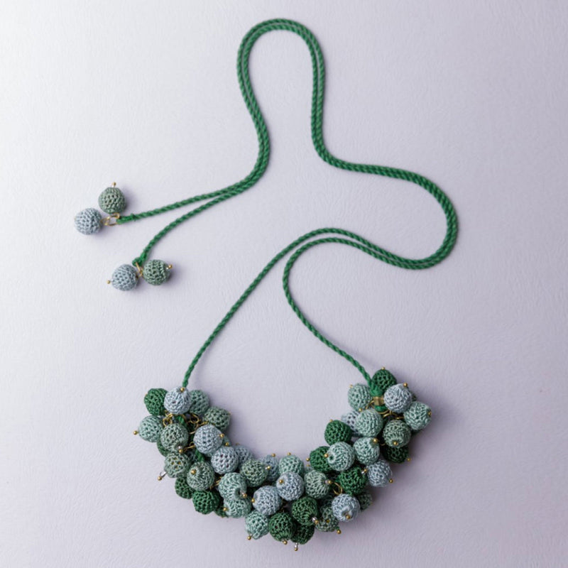 Wooden Beaded Cotton Thread Necklace | Forest Green