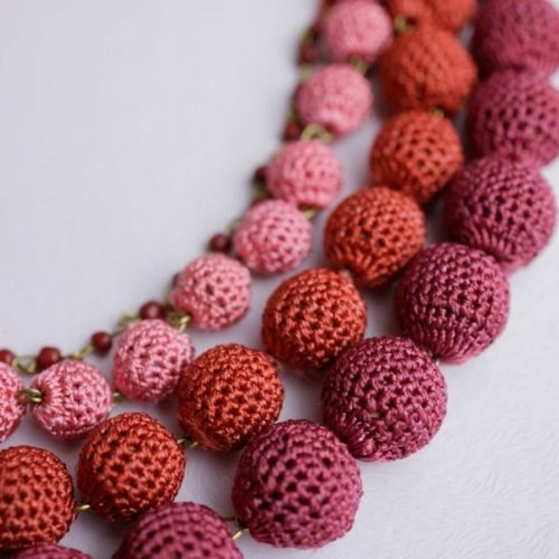 Layered Necklace | Wooden Beads & Cotton Thread | Red Ombre