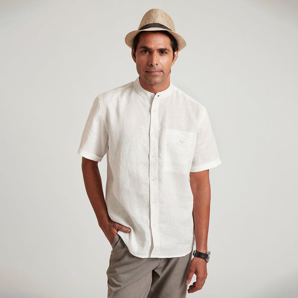 Organic Linen Shirt for Men | Half Sleeves | White