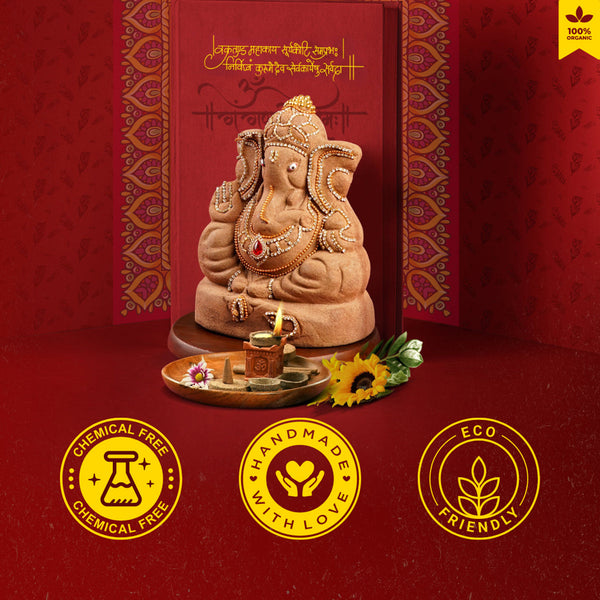 Panchgavya Ganesh Idol | Eco Friendly Ganpati Idol | with Temple Box | Set of 2