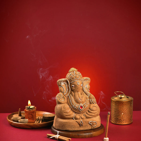 Panchgavya Ganesh Idol | Eco Friendly Ganpati Idol | with Temple Box | Set of 2