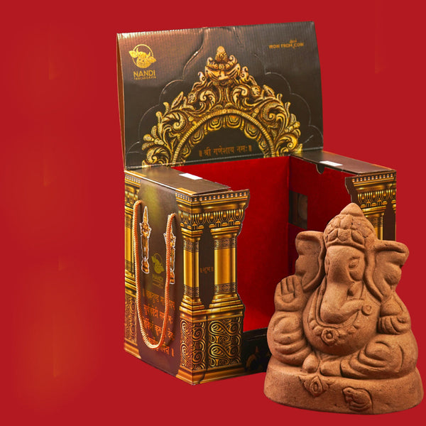 Panchgavya Ganesh Idol | Eco Friendly Ganpati Idol | with Temple Box | Set of 2