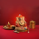 Panchgavya Ganesh Idol | Eco Friendly | with Temple Box & Pooja Kits | Set of 4