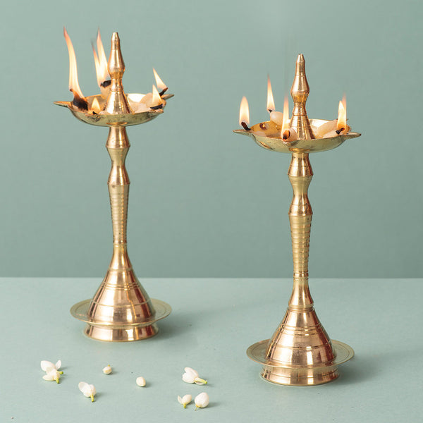 Brass Diya Stand | Golden Finish | Set of 2