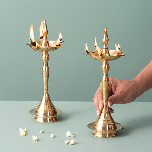 Brass Diya Stand | Golden Finish | Set of 2