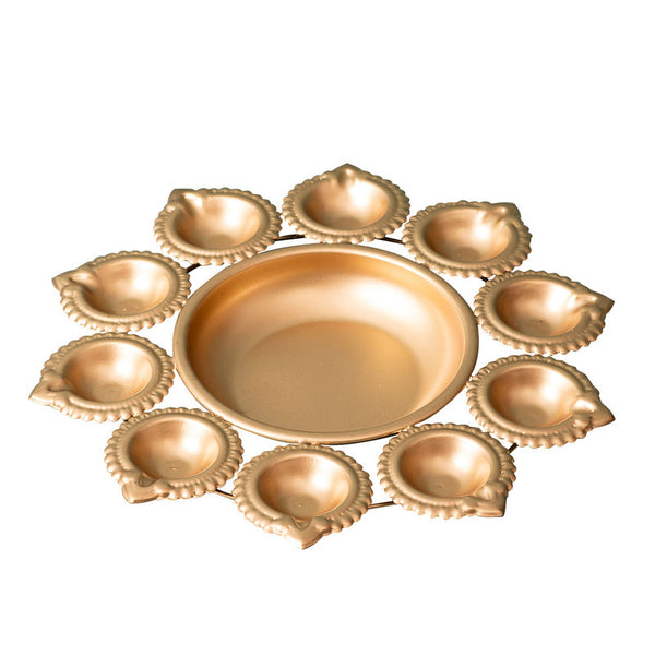 Brass Lotus Urli with Diyas | Gold Finish