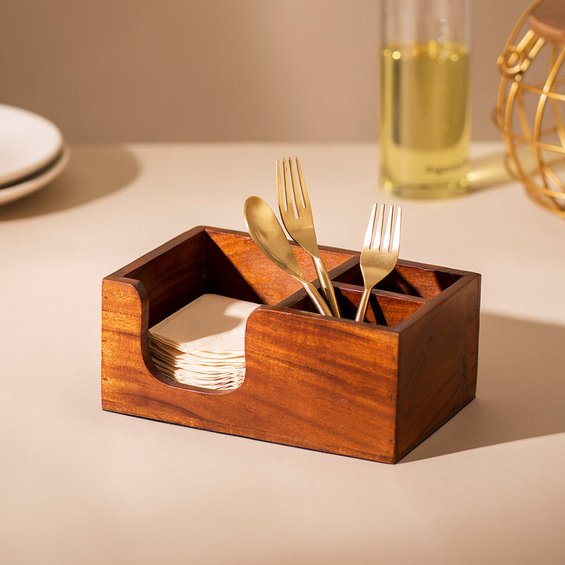 Wooden Cutlery Organizer | Cutlery Concierge | Brown