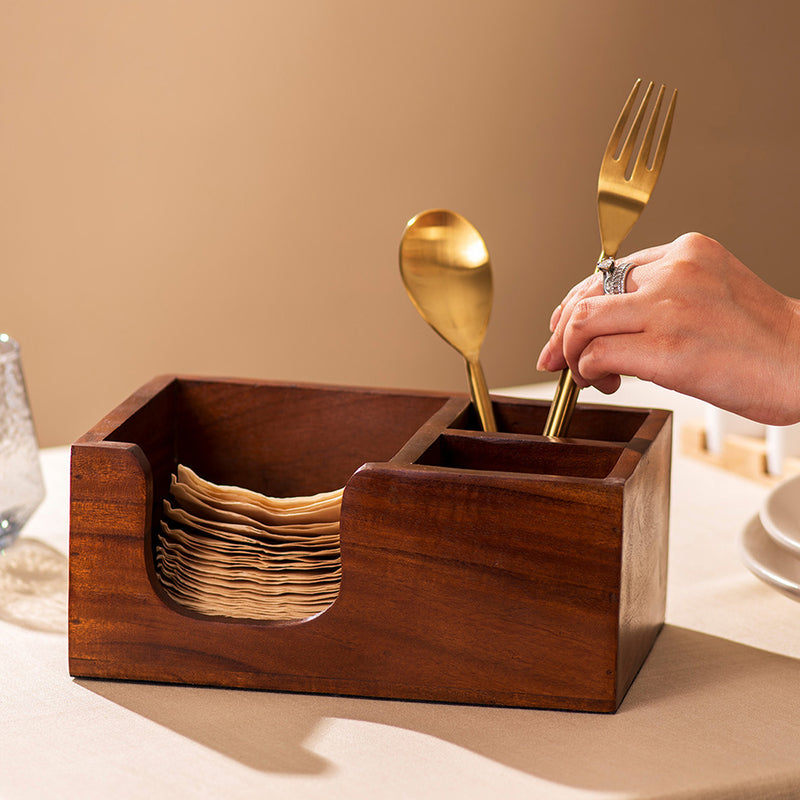 Wooden Cutlery Organizer | Cutlery Concierge | Brown