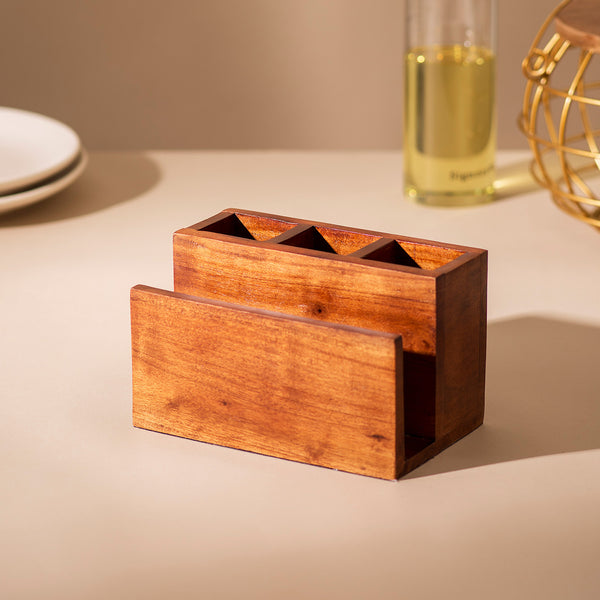 Wooden Cutlery Holder | Brown