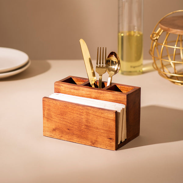 Wooden Cutlery Holder | Brown