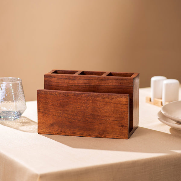 Wooden Cutlery Holder | Brown