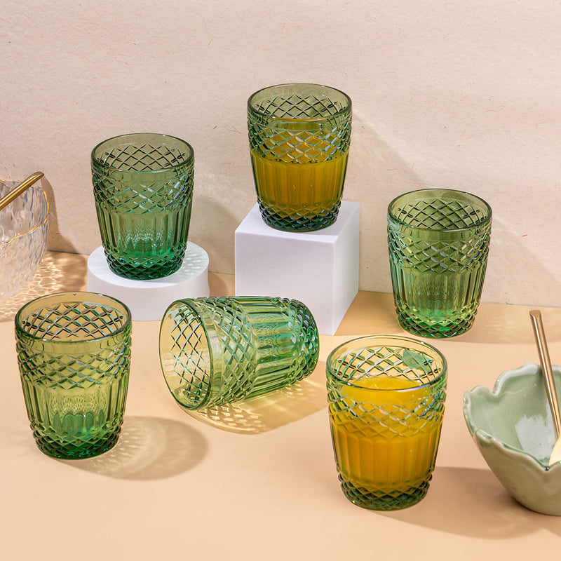 Juice Glasses Set | Transparent Green | 100 ml | Set of 6.