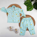 Organic Cotton Nightsuit for Babies & Kids | Skylines Print | Green