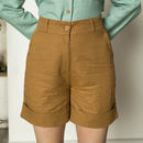 Hemp Cotton Shorts for Women | Folded Cuffs | Brown