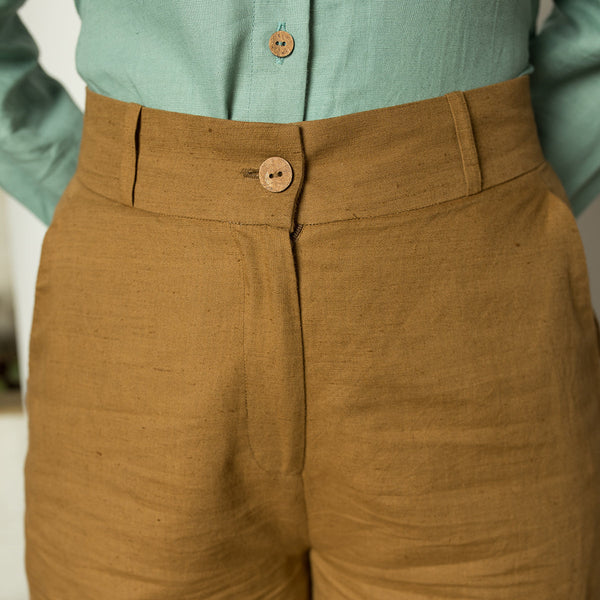 Hemp Cotton Shorts for Women | Folded Cuffs | Brown