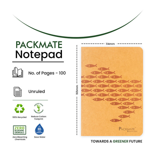 Recycled Paper Notepad | Cover Design: Fish | 100 Pages