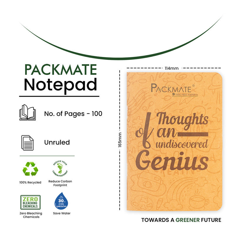 Recycled Paper Notepad | Cover Design: Thoughts of an Undiscovered Genius | 100 Pages