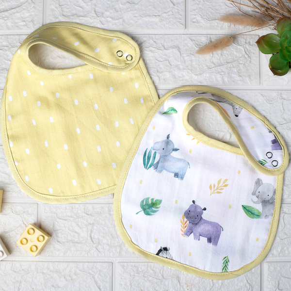 Organic Cotton Baby Bibs | Jungle Print | Yellow | Set Of 2