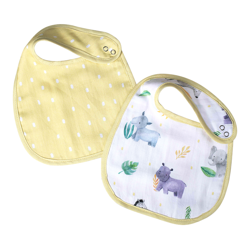 Organic Cotton Baby Bibs | Jungle Print | Yellow | Set Of 2